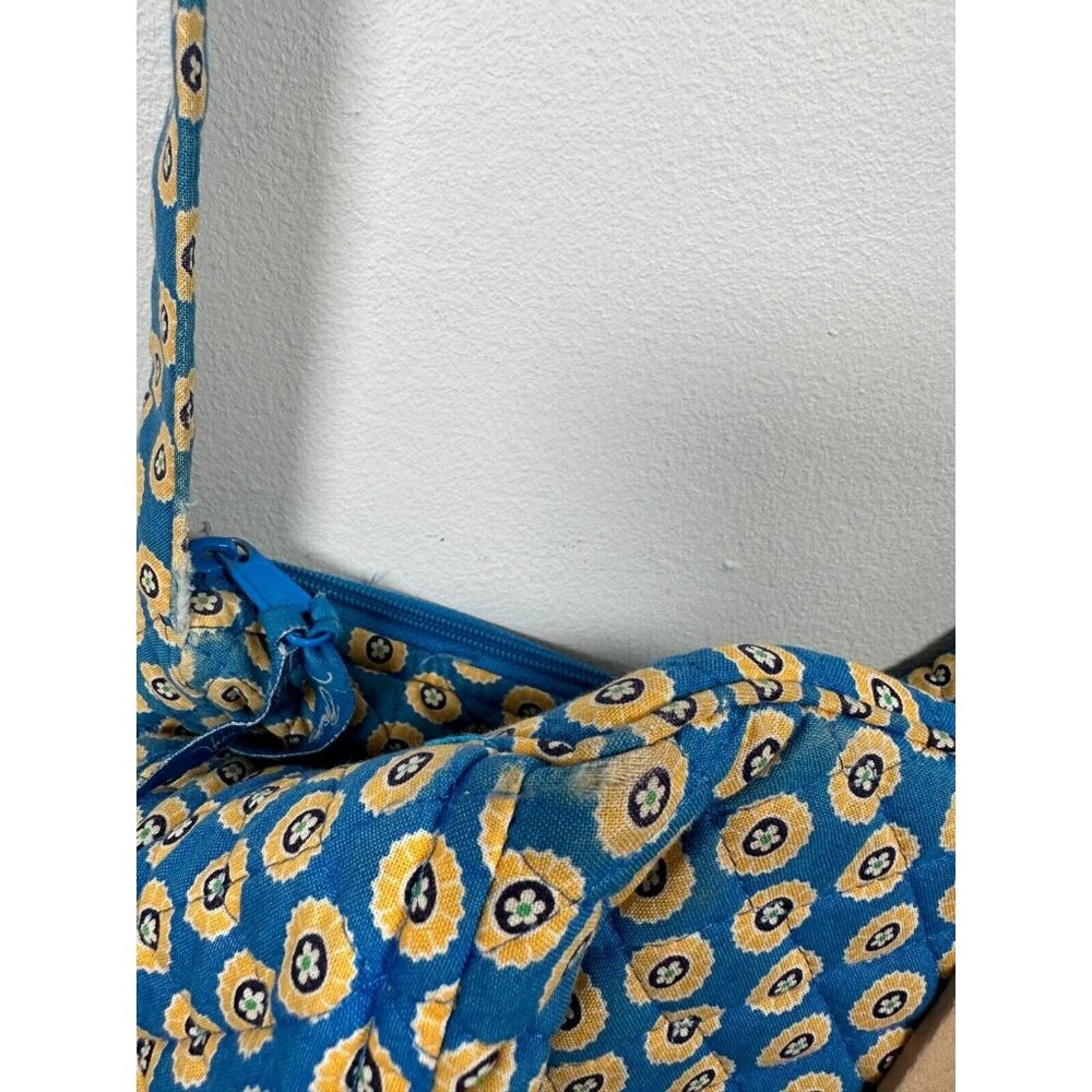 Vera Bradley Floral Shoulder Bag Yellow‎ Blue Zip Pockets Adjustable - Picture 7 of 16